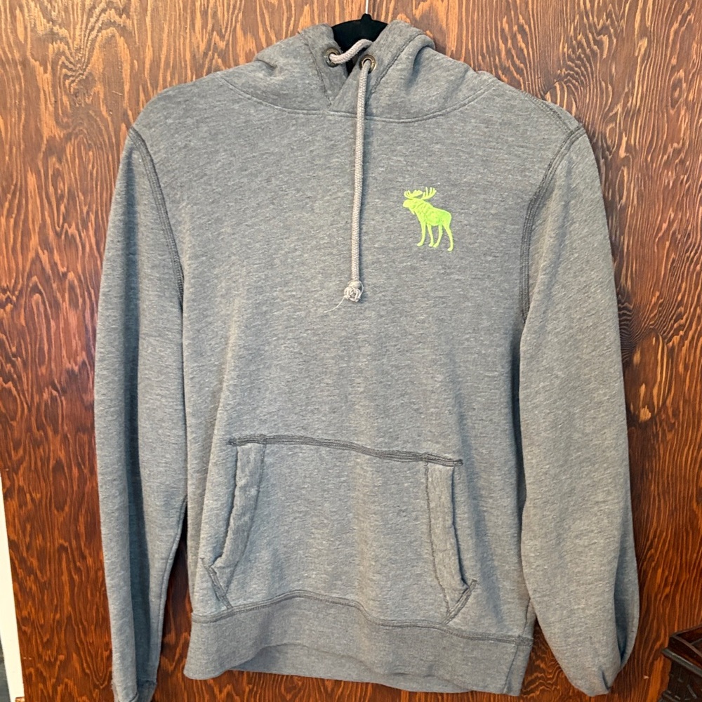Abercrombie & Fitch Gray Hoodie with Neon Green Moose